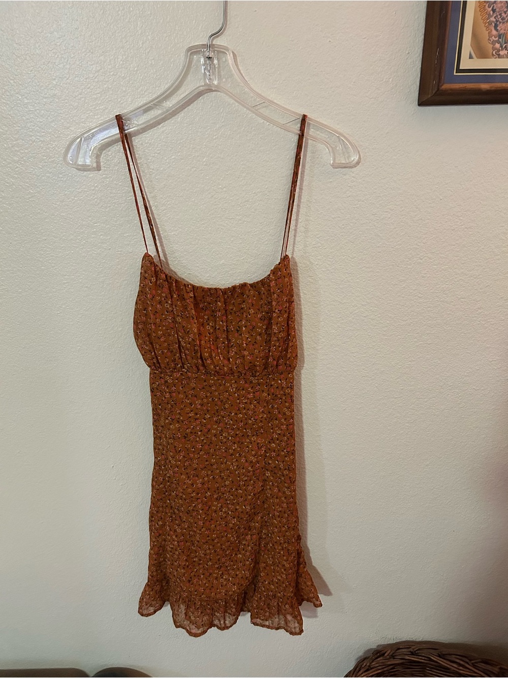 Leith Rust Floral Mini Dress with Spaghetti Straps
